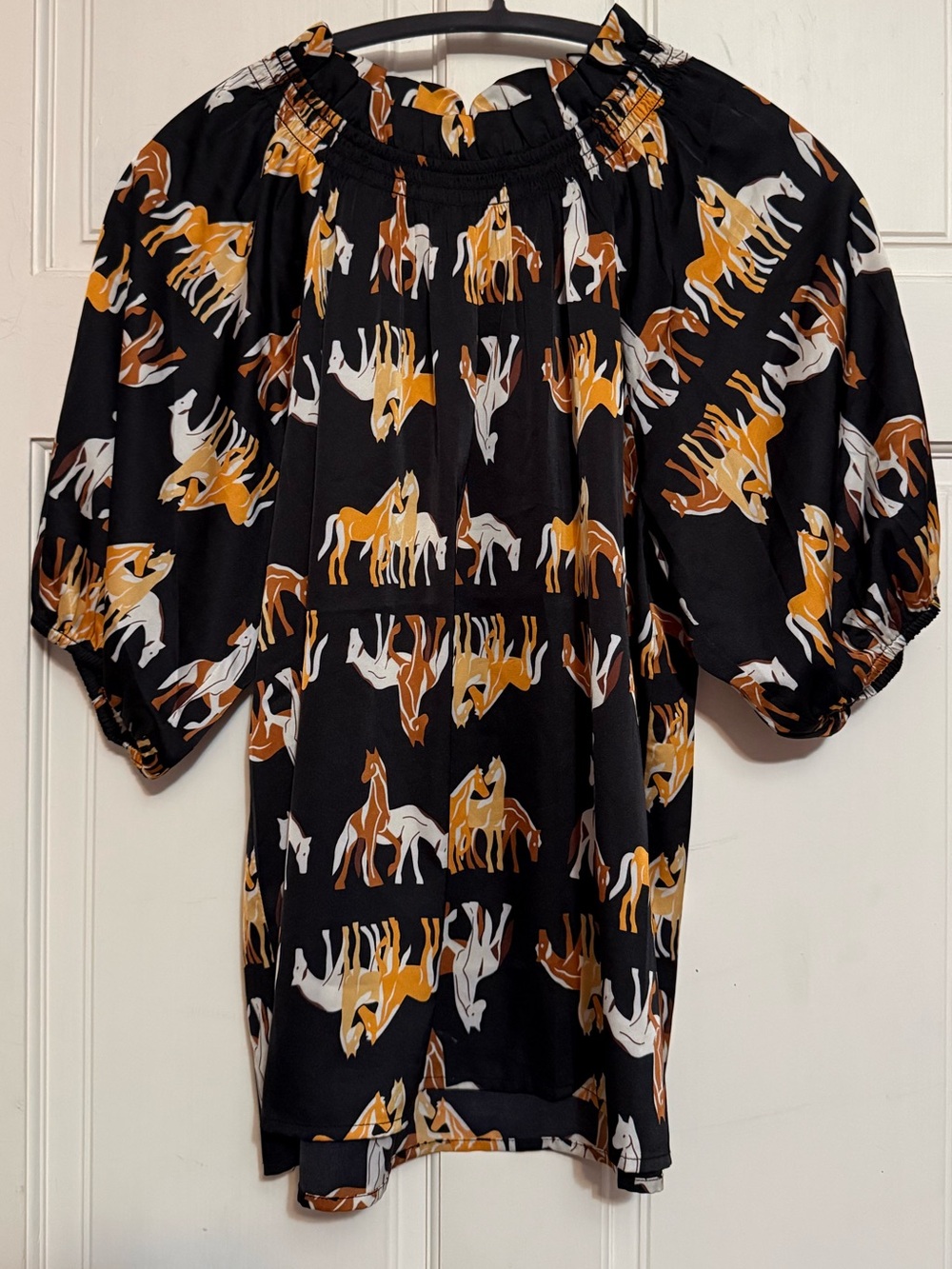 THML Black Horse-Print Puff Sleeve Tunic